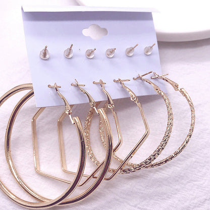 6 pairs of exaggerated earrings fashionable and versatile C-shaped large earrings earring combination set personalized earrings