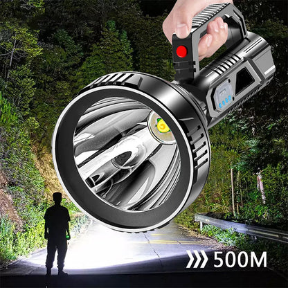 echargeable Spotlight Flashlight, High Lumens Handheld Spotlight,LED Searchlight with Shoulder Strap and USB Output for During Hurricane,Emergency, Storms, Outages,Hunting, Hiking, Camping