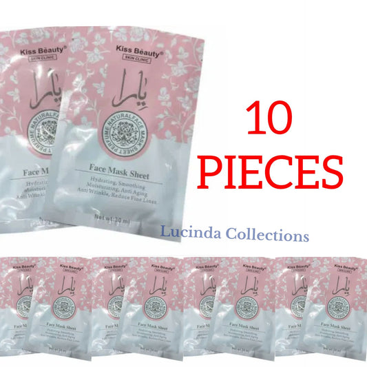 10 PIECES Skin Clinic Arabic Perfume Natural Sheet Mask Pack Anti Acne Soothing Repair Hydrating Facial Mask Wholesale Kiss Beauty Anti wrinkle Aging Yara Soothing Repairing Moisturizing Face Mask