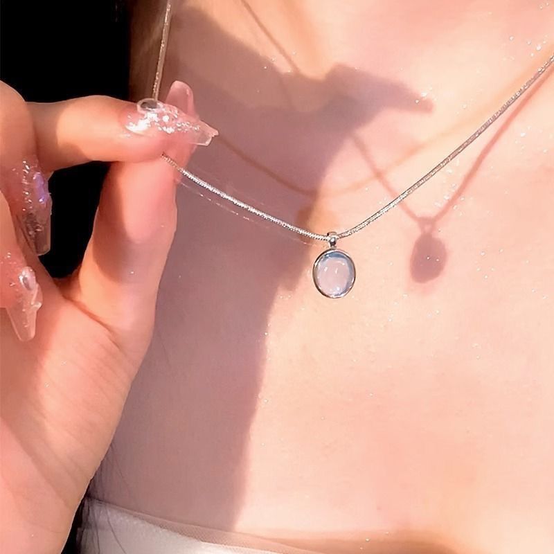 Moonstone Aquamarine Necklace For Women New Light Luxury Niche Collarbone Chain Women Snake Bone Chain Sweater Chain Accessories