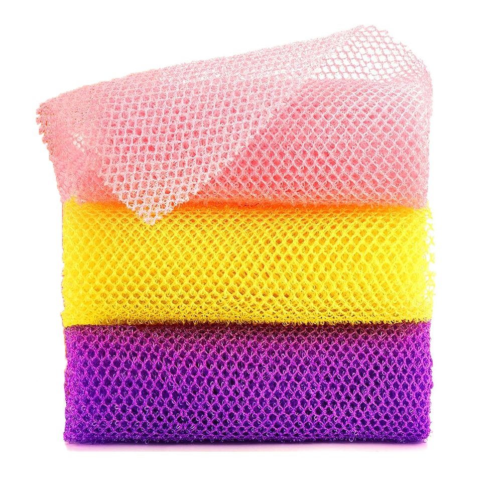 3 Pieces African exfoliating net African Net Long Net Bath Sponge Exfoliating Shower Body Scrubber Back Scrubber Skin Smoother,Great for Daily Use