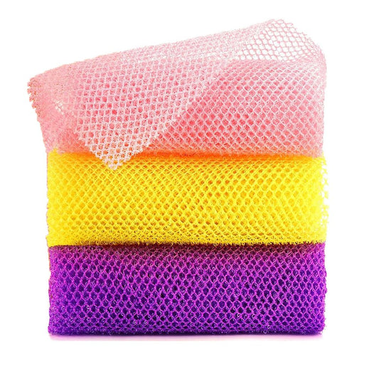 3 Pieces African exfoliating net African Net Long Net Bath Sponge Exfoliating Shower Body Scrubber Back Scrubber Skin Smoother,Great for Daily Use