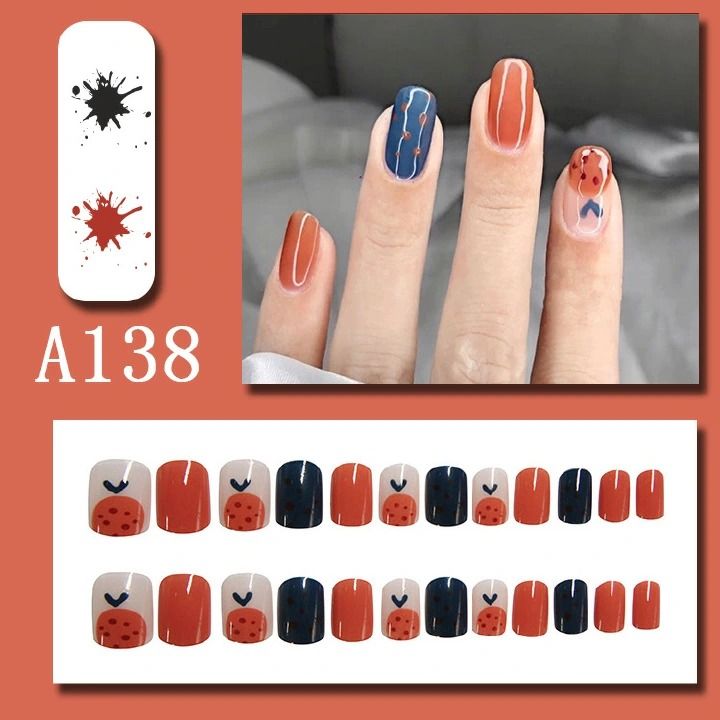 FRANK 24pcs Fake Nails Reusable Stick On Nails Press on Full Cover False Nail Tips with Jelly Stickers Makeup Accessories