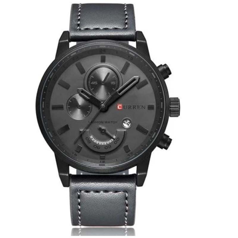 Curren 8301 Men’s 45 mm 3D Dial Watch – Leather Strap Quartz Timepiece with Auto Date, Complete Calendar, Hardlex Face & 3 ATM Water Resistance