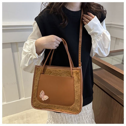 Tote Bags shoulder bag Butterfly decorative Mariposa Tote PU leather with Fluffy bag