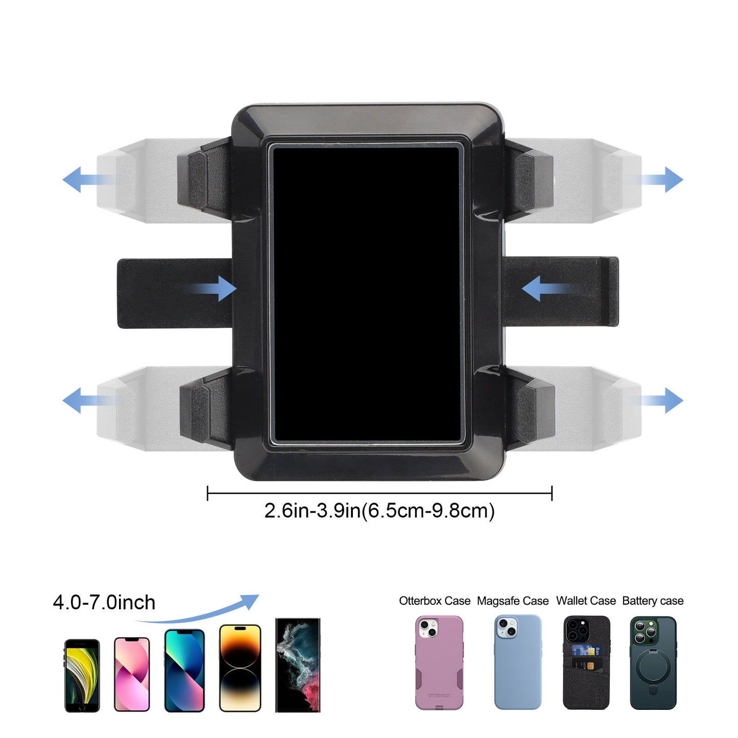 Car Phone Holder, 360 Degree Rotating Dashboard Car Phone Mount with Adjustable Spring Clip for 4-7in Smartphones