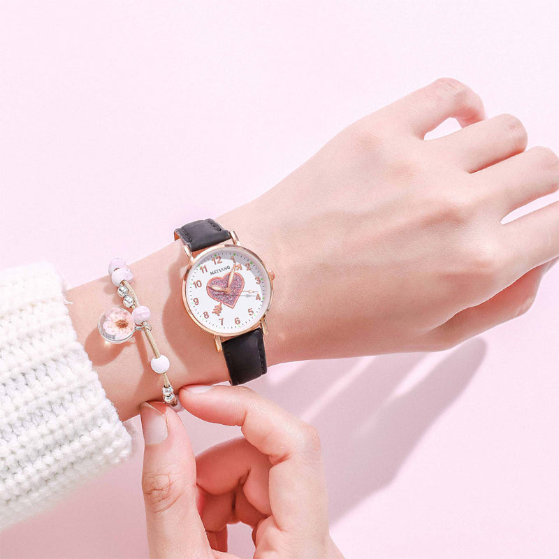 Ladies Watches Hearts Quartz Watch Back Light Watch Diamond-studded Luminous Casual Leather Belt Watches Simple Ladies Exquisite Small Dial Quartz Clock Dress Wristwatches Gift For lady