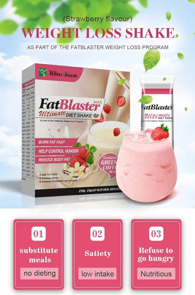 Wins Town Fat blaster Diet Shake , Weight Loss Slimming Meal Replacement with green coffee, Strawberry Flavor