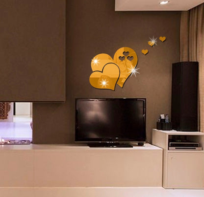 3D Heart-shaped Acrylic Wall Stickers Self-adhesive Mirror Stickers Decal Wall Arts