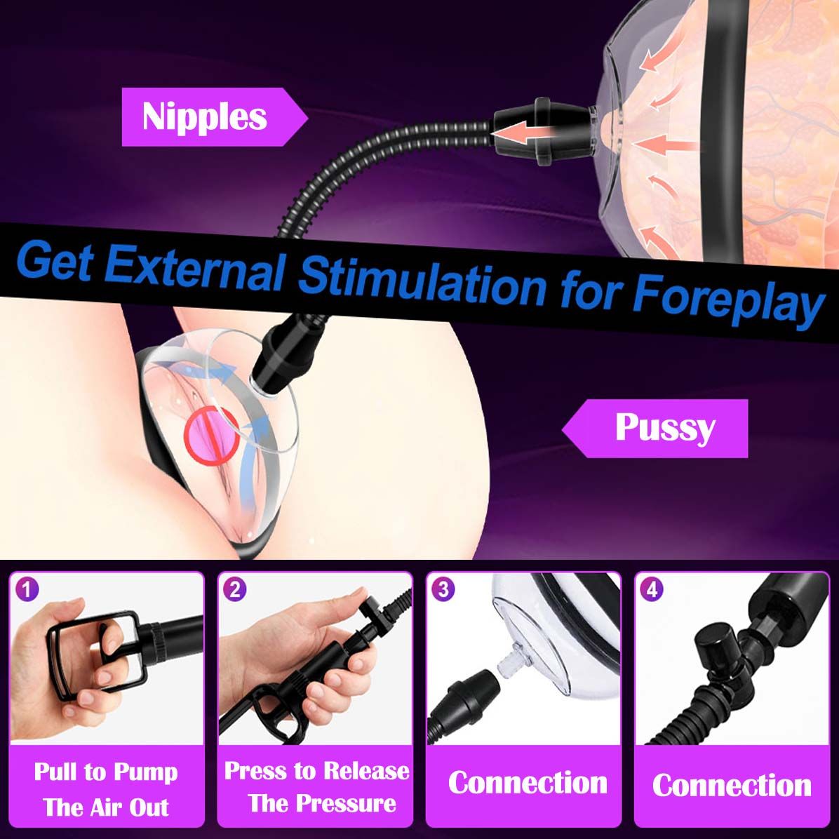 2 Sizes Pack Pussy Vagina Pump Manual Vacuum Sex Toy Nipples Clit Sucker Increase Labia Sensation Enhance Clitoral Sexual Pleasure Powerful Suction Pumping Enlarger Adult Tool for Women