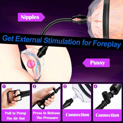 2 Sizes Pack Pussy Vagina Pump Manual Vacuum Sex Toy Nipples Clit Sucker Increase Labia Sensation Enhance Clitoral Sexual Pleasure Powerful Suction Pumping Enlarger Adult Tool for Women