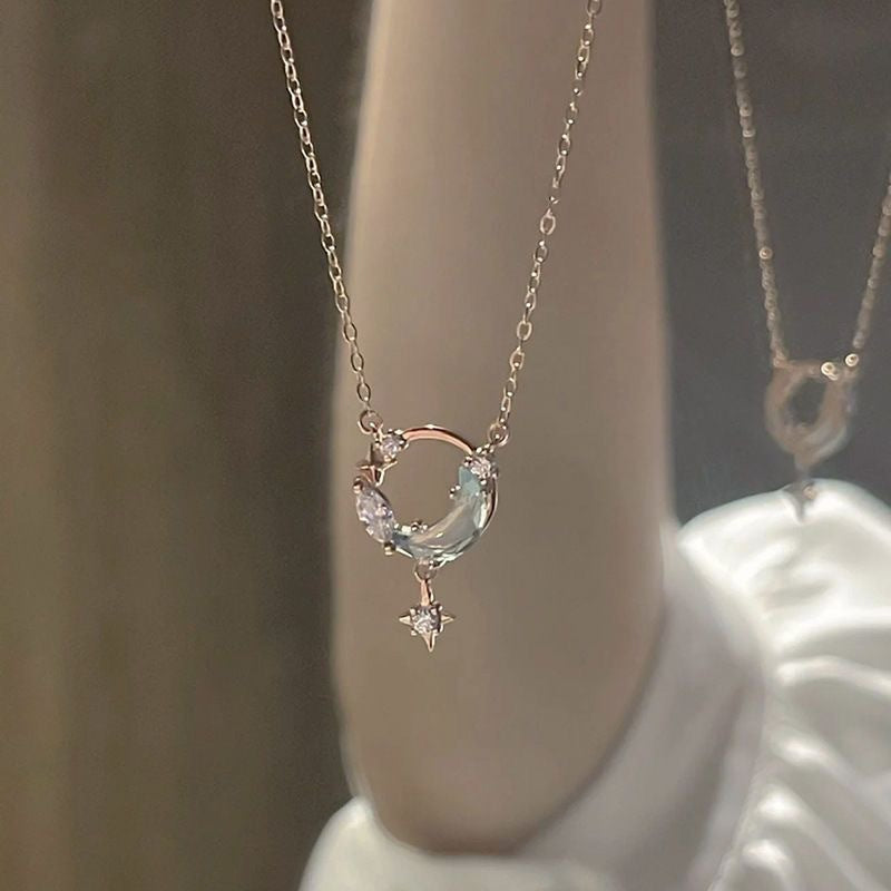 Silver Dream Chasing Star River Moon Necklace Women's Light Luxury Fashion Necklace Versatile Collar Chain