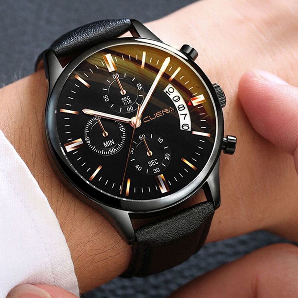 CUENA Men Watch leather straps Stainless Steel Good Quartz Luxury Man Wristwatch Waterproof Watches Fashion Business Quartz Analog Fashion Male Watch Wrist Watch Valentines Christmas New Year Gift