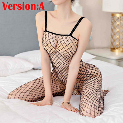 Women's Sexy Bodystocking Lingerie Crotchless Plus Size Fishnet Nightwear Tights See Through Bodysuit Clubwear Sleepwear Gift for Wife Girlfriend 9 Styles Option