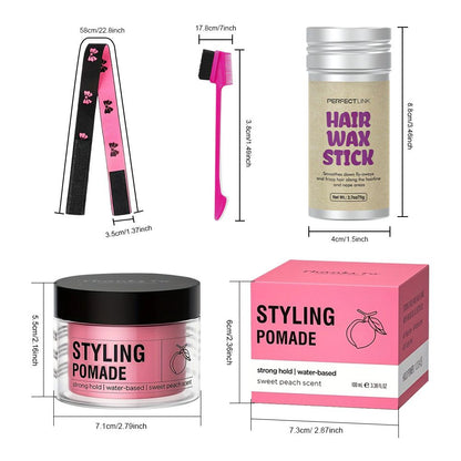 4Pcs/set 100g Peach Wax 75g Wax Stick Headband Brush Combination OEM Brand Hair Wax Stick Hair Wax Strip Hair Styling Hair Wax Long-lasting Hold Styling Combination
