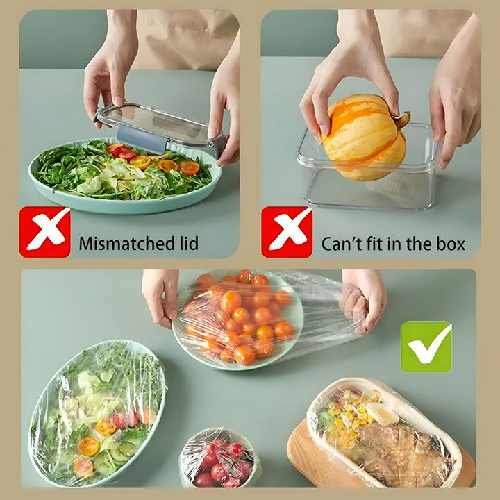 100 Pieces Plastic Wrap, Extra Thick Disposable Plastic Wrap - Clear, Retractable Plastic Wrap for Leftovers, Fruits and Vegetab