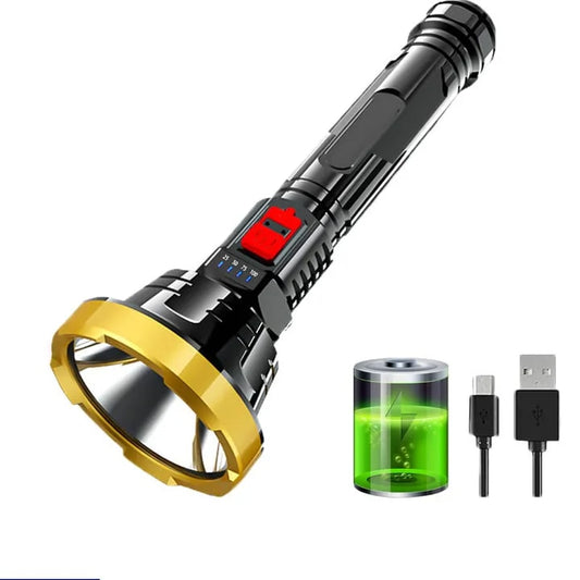 Powerful LED Flashlight Tactical Flash light Long Range 1000m Torch Waterproof Camping Hand Light USB Rechargeable 500000LM