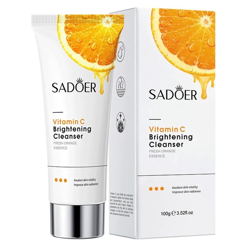 SADOER 5PCS, Vitamin C Cream + Vitamin C Serum + Vitamin C Moisturizing Lip Balm + Black Head Peeling Mask + Vitamin C Foaming Face Wash, for Brightening, Remove Black Heads, Lips Brightening