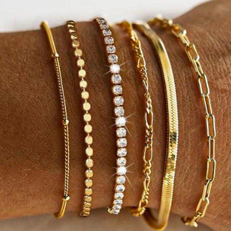 6 bracelets in a bag European and American Bohemian minimalist hand-dressing metal multi-chain women's set 6 multi-layer chains simple exquisite personalized bracelets