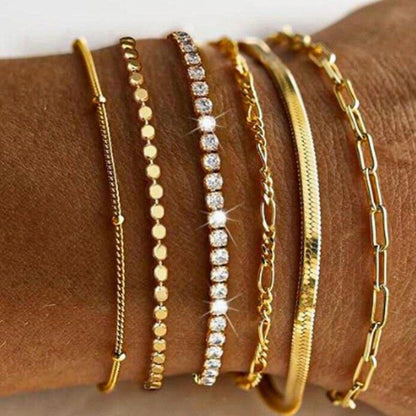 6 bracelets in a bag European and American Bohemian minimalist hand-dressing metal multi-chain women's set 6 multi-layer chains simple exquisite personalized bracelets
