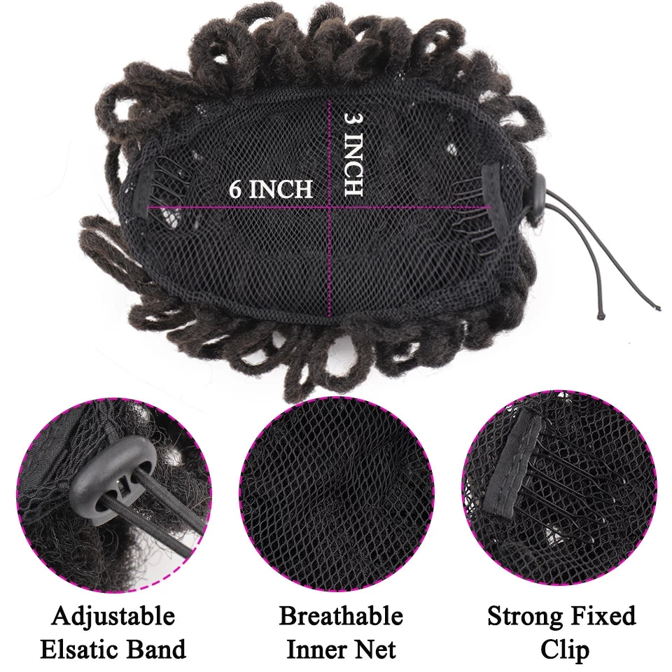Synthetic DreadLock Afro Puff Hair Bun Chignon Drawstring Ponytail Faux Locs Clip In Pony Tail Hair Pieces for Black Women