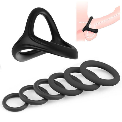 7pcs Pack Elastic Cock Ring Testicle Restraint Sexual Pleasure Erection Enhanced Silicone Penis Rings Prolonged Intercourse Long Lasting Stronger Ultra Soft Stretch Adult Sex Toy for Men Couples
