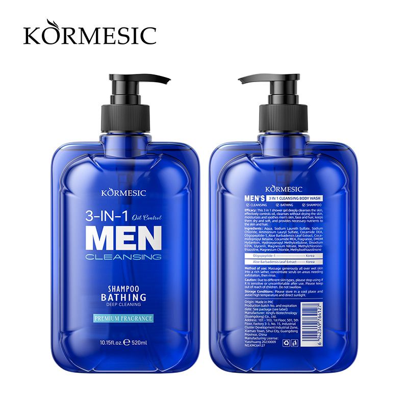 520ml Men's 3-in-1 Shower Gel, Shampoo & Face Wash | Multi-Purpose Body Wash with Micron-Level Foam to Eliminate Stickiness & Sweat Odor for Soft, Smooth Skin Oil control