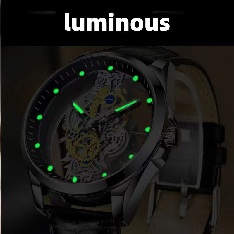 TIGERAO Brand Double-sided Transparent Hollow Automatic Mechanical Men Watches Top Brand Original Men's Watches Luxury Chronograph Quartz Sports Watches Male Wrist Watch Waterproof Luminous Watches