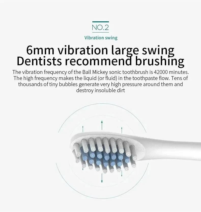 Electric toothbrush adult toothbrush IPX7 waterproof DuPont brush head rechargeable fully automatic sound wave fine soft bristle USB rechargeable 6 modes, with replacement brush head