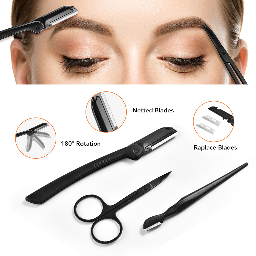12PCS Black Eyebrows trimmer Eyebrow Trimming Scissors Stainless Steel Tweezers Eyebrow Scraping Eyebrow Comb Razor Eyebrow Clip Makeup Tools Sets