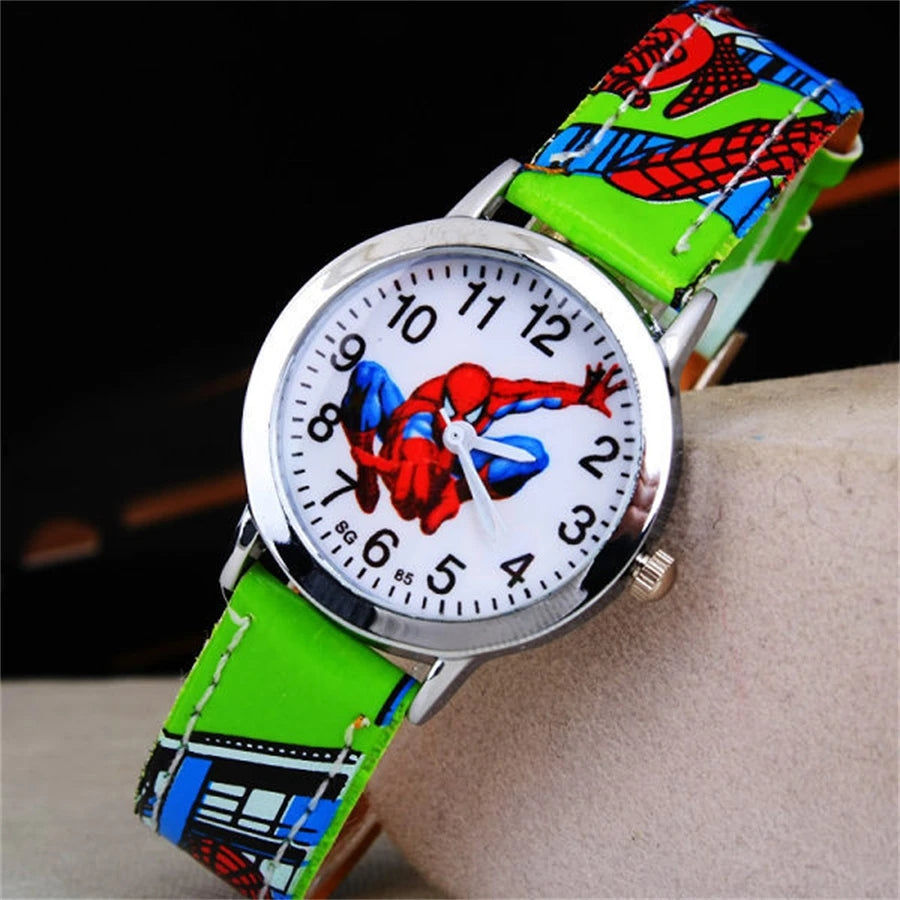 Children's Cartoon Watch Spiderman Leather Strap Quartz Watch Best Child Wristwatch Waterproof Men Watches Boy Gift