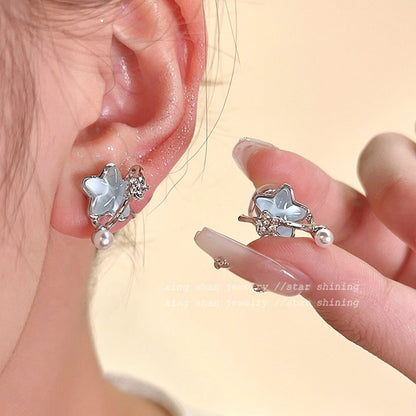The new five-pointed star pearl ear clip personality everything does not collide with the sweet ear clip earrings