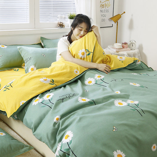 4PCS Bedding Set Daisy print 1PC Duvet Cover+1 PC Bed Sheet+2PCS Pillow Covers Aloe cotton (without duvet) Bedding sets & accessories