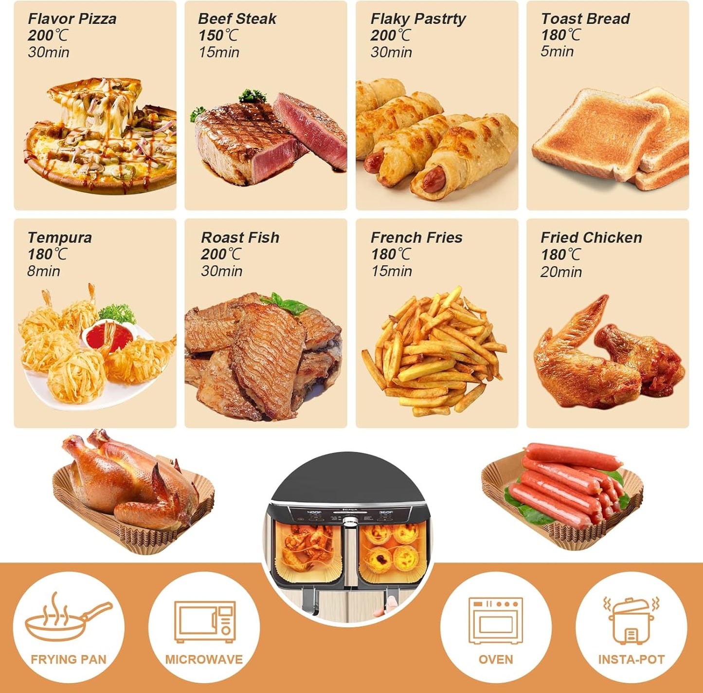 100pcs Air Fryer Liners DisposableAir Fryer Paper Non-Stick Air Fryer Parchment Paper Liners, Oil-Proof Water-Proof Round Air Fryer Liners for Cooking, Baking