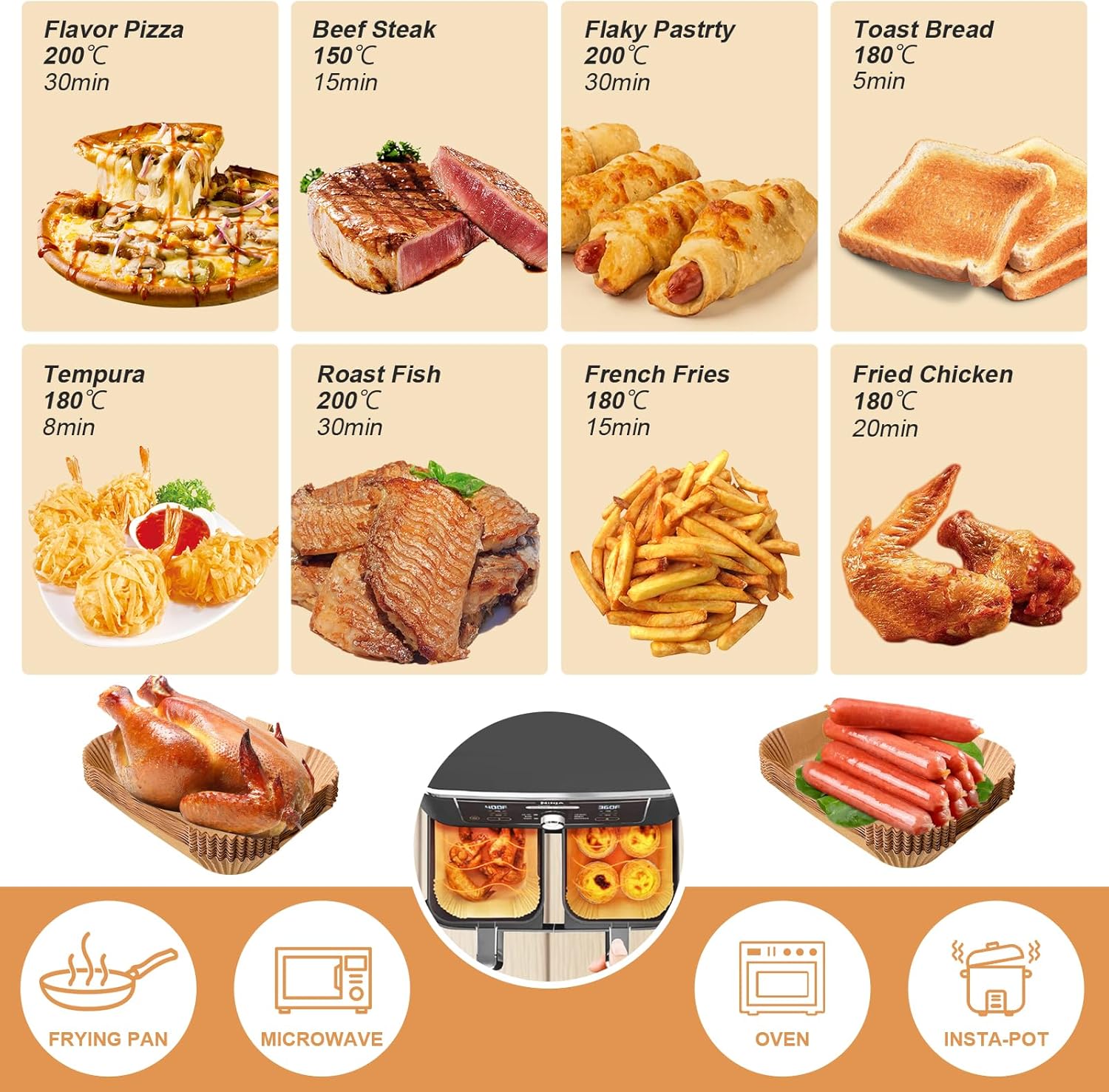 100pcs Air Fryer Liners DisposableAir Fryer Paper Non-Stick Air Fryer Parchment Paper Liners, Oil-Proof Water-Proof Round Air Fryer Liners for Cooking, Baking