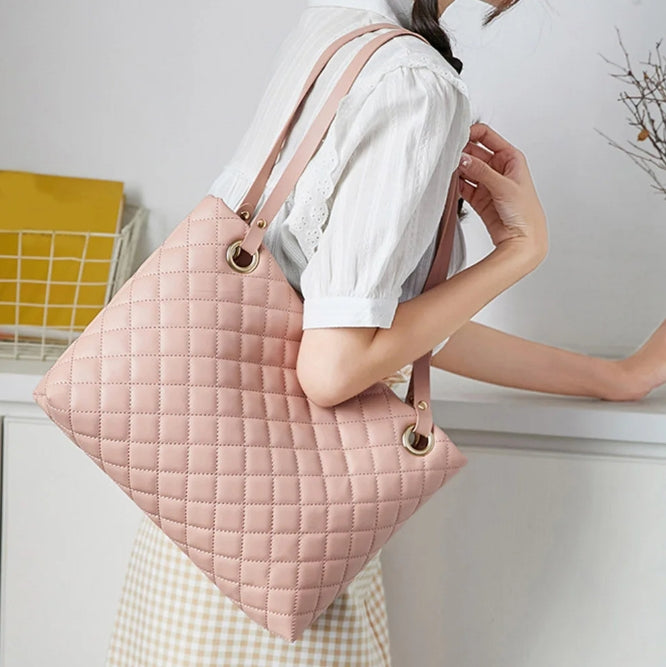 Ladies 2 in 1 PU Leather Wallet&Totes Bag Two-Piece Set Women Satchel Hobo Set New Large Luxury Female Shoulder Tote Bags