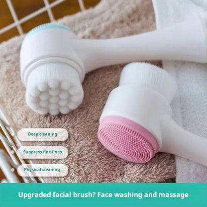 Double sided facial brush with soft bristles and silicone facial cleanser, manual cleansing brush, facial cleansing tool, deep pore cleaning device