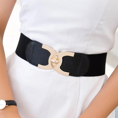 New Style Windbreaker Elastic Waistband Button Decoration Wide Belt Ladies Belt Alloy Buckle Belt Dress Women Accessory