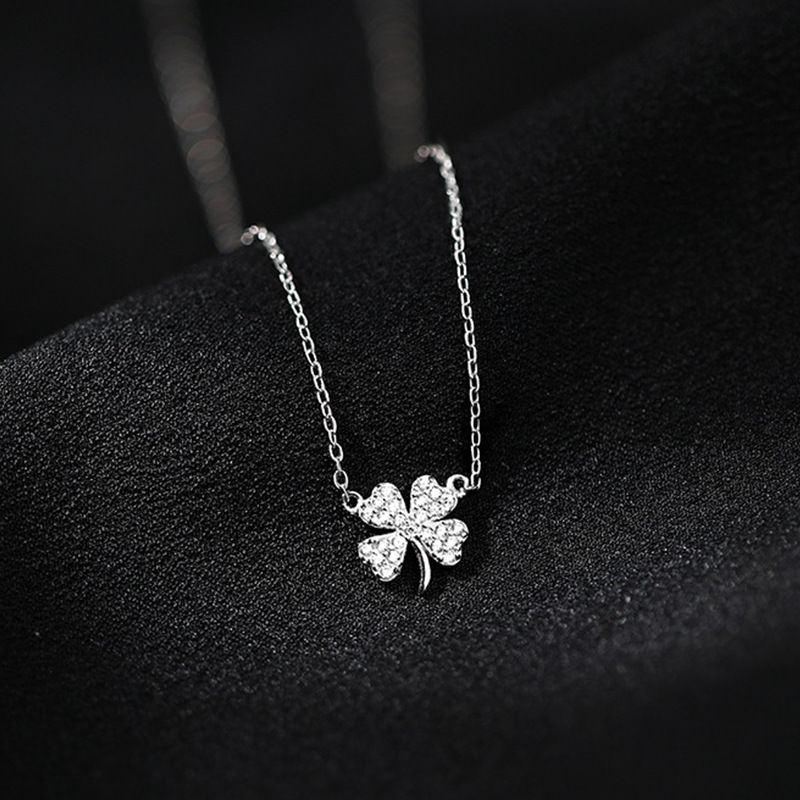 Korean Cold Style Necklace Silver Four-Leaf Clover Necklace Women's Niche Light Luxury New Lucky Leaf Pendant Necklace