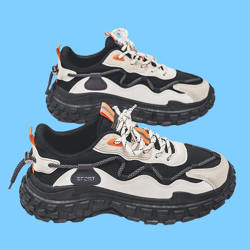 New Men's Shoes Breathable Mesh Surface All Sports Leisure Running Thick Soled Men's Sneakers Orange Black