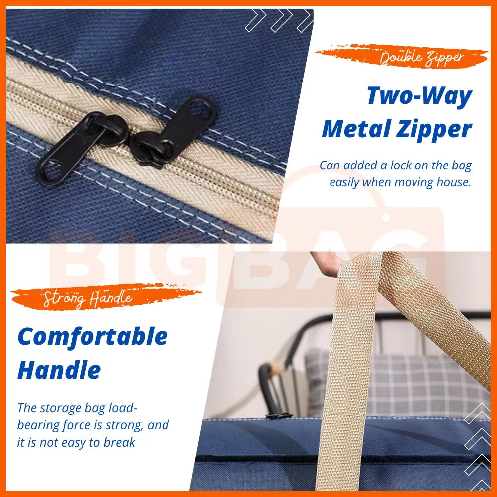Extra Large Moving Bags with Zippers & Carrying Handles, Waterproof Heavy-Duty Storage Tote for Space Saving Moving Storage