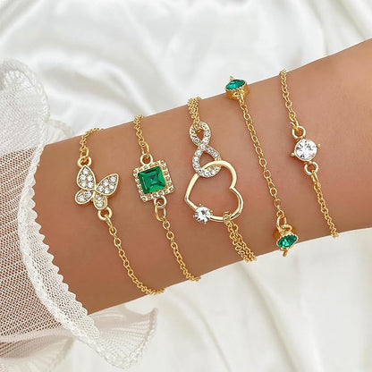 5PCS Women's Gold Bracelet 14K Gold Plated Exquisite Layered Chain Bracelet Adjustable Cute Bracelet Set Used For Daily Wear Or Exquisite Gifts