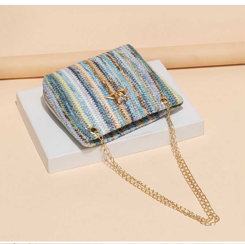 Trend Rainbow Woven Tote Bag Women's Shoulder Bag Simple contrast color swan decorative tote bag