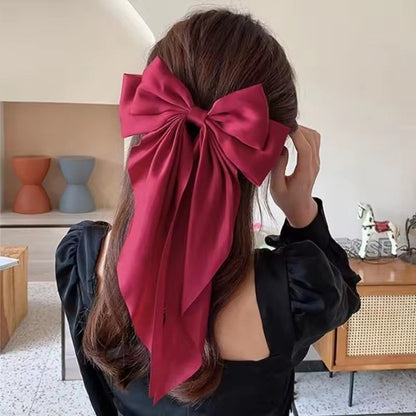 Elegant Large Bow Ribbon Hair Clip For Women Girl Sweet Headbands Soft Satin Hairpin Hairgrip Fashion Hair Accessories Solid Color Ponytail Clip