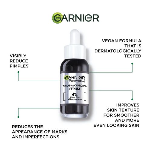 【Discounted】Garnier AHA+BHA Charcoal Serum + Pure Active 3-in-1 Charcoal Mask-(Anti-acne kit)
