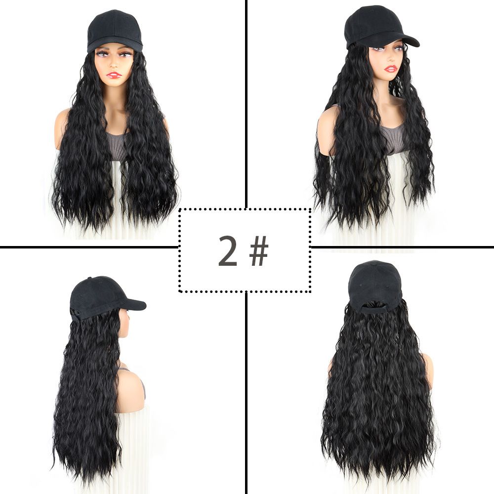 Synthetic Fiber Baseball Cap Curly Hair Wig | Full Head Cover with Natural Waves (Dark Brown, 20 Inch, Breathable, Outdoor/Casual Style)