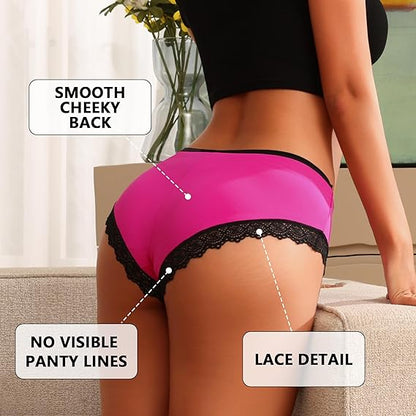 4pcs Women's Bikini Underwear Panties Lace Trim Classic Low Rise Lady Soft Breathable Briefs Hipster Pantie