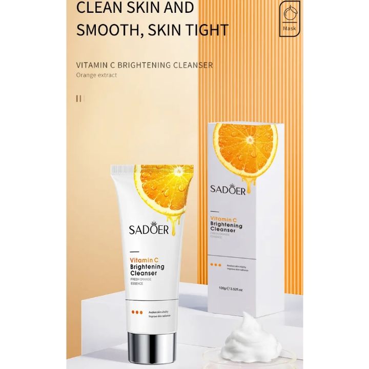 Sadoer Vitamin C Foaming Cleanser, Face Brightening Face Cleanser is Effective in Removing Make Up Residues, Deep Cleaning, Moisturizing, Skin Brightening and Fades Dark Spots