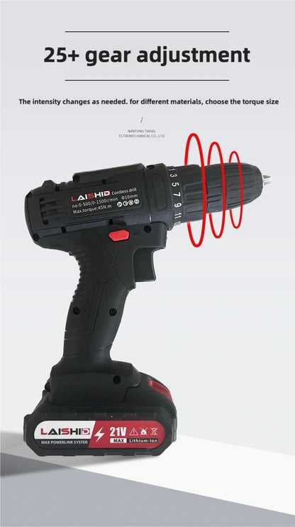 Two 21V batteris LAISHID brand Electric Cordless Drill,charging electric screwdriver, Power Drill Cordless, Charger 21 Volt Drill Driver Kit, Drills Cordless Setttery