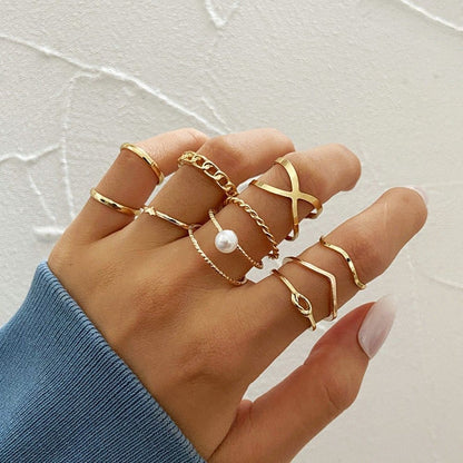 Star Moon Ring Love Leaves Geometric 10-piece Ring Creative Retro Female Joint Multiple Set Combination Ring